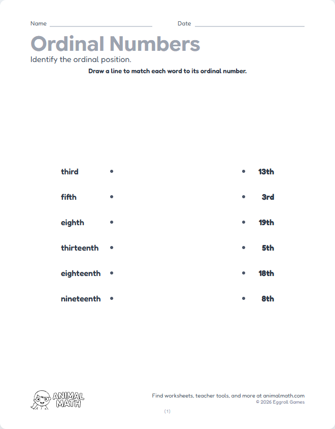 Ordinal Numbers - Match to 20th preview