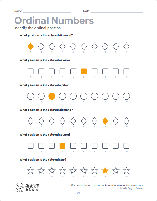 Ordinal Numbers - Write to 10th preview