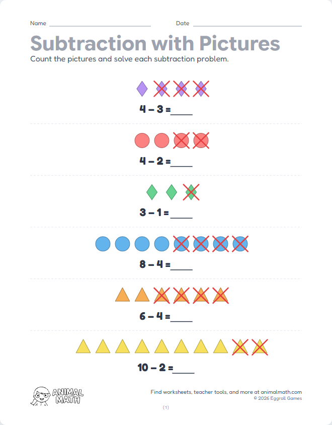 Picture Subtraction - Answer Only to 10 preview