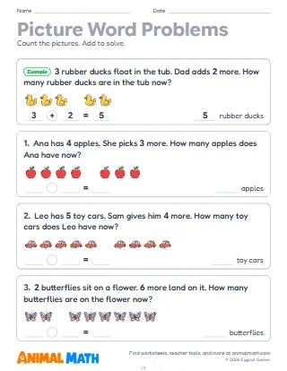 Picture Word Problems Within 10