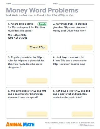 Pounds and Pence Word Problems