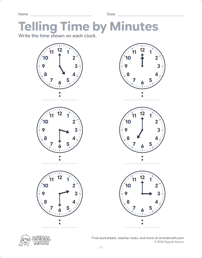 Read the Clock - Minutes (Set 2)