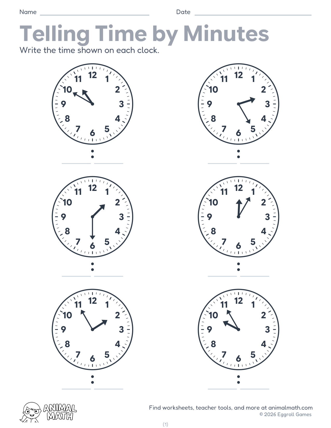 Telling Time to 5 Minutes