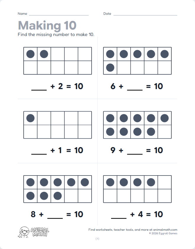 Ten Frame Addition to 10 preview