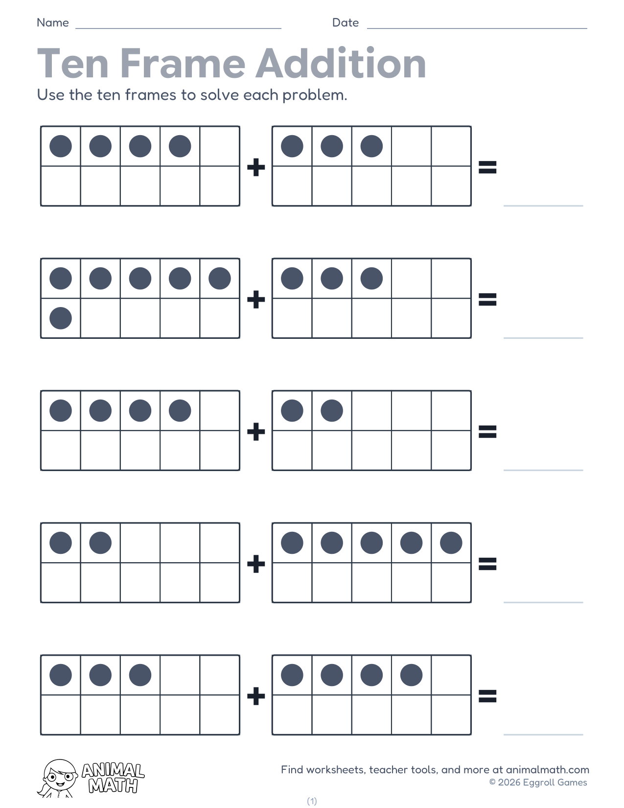 Ten Frame Addition to 10
