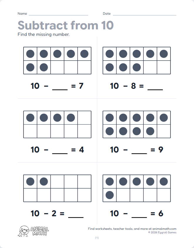 Ten Frame Subtraction to 10