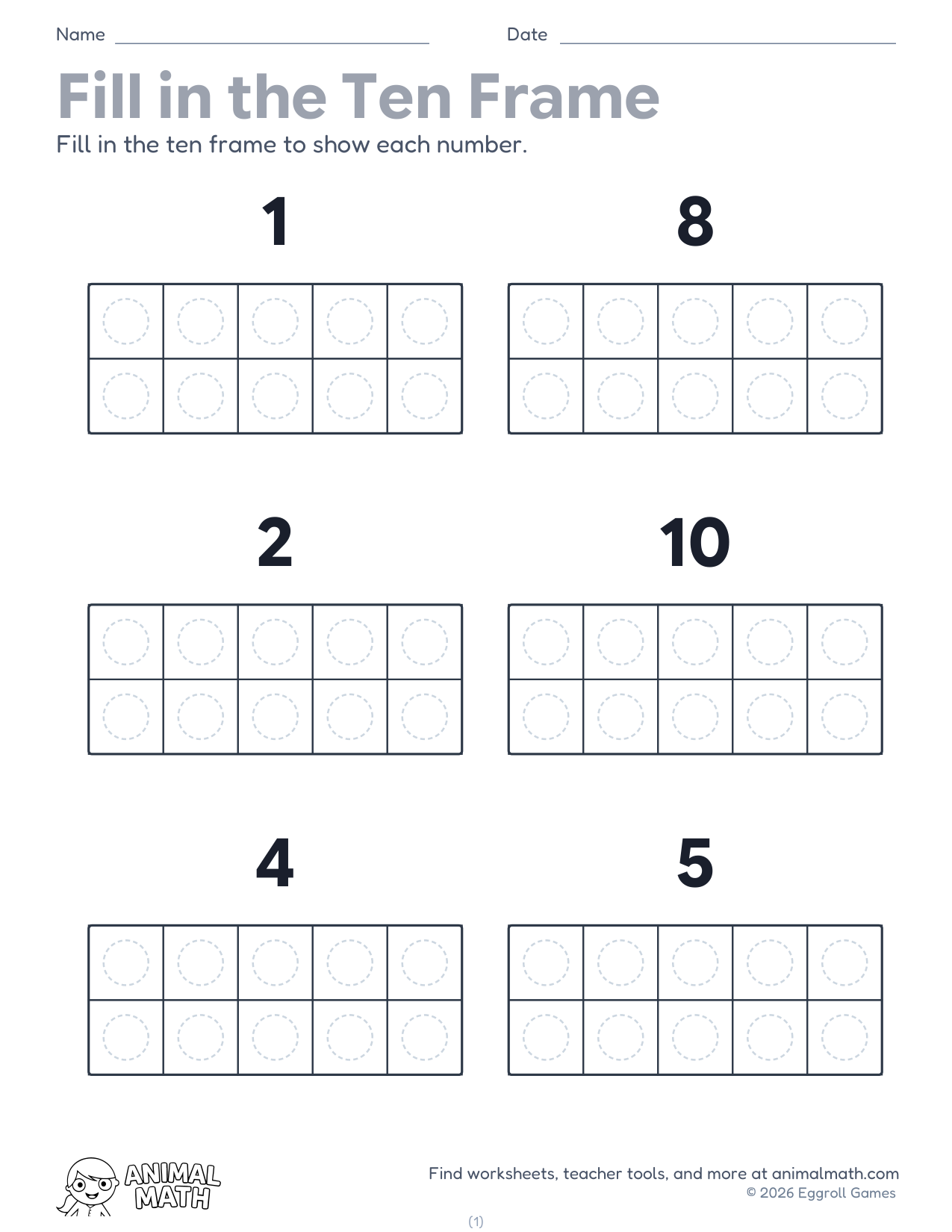 Ten Frames Fill to 10