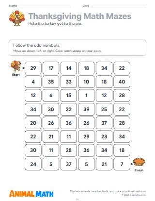 Thanksgiving Math Mazes