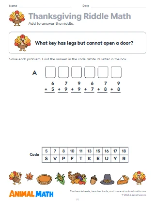 Thanksgiving Riddle Math