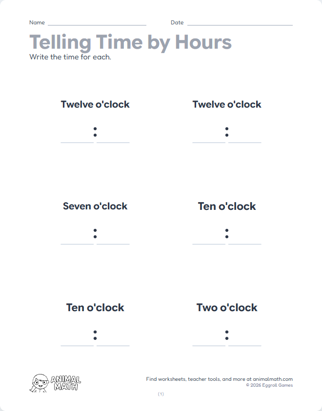 Time Words to Numbers - Hours preview