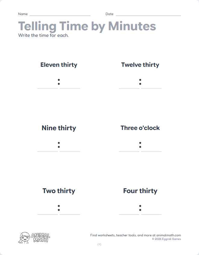 Time Words to Numbers - Minutes preview