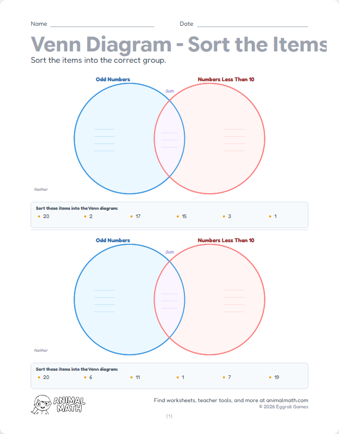 Venn Diagram - Sort Numbers (Easy) preview