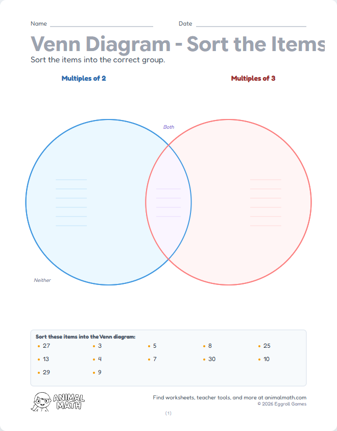 Venn Diagram - Sort Numbers (Hard) preview