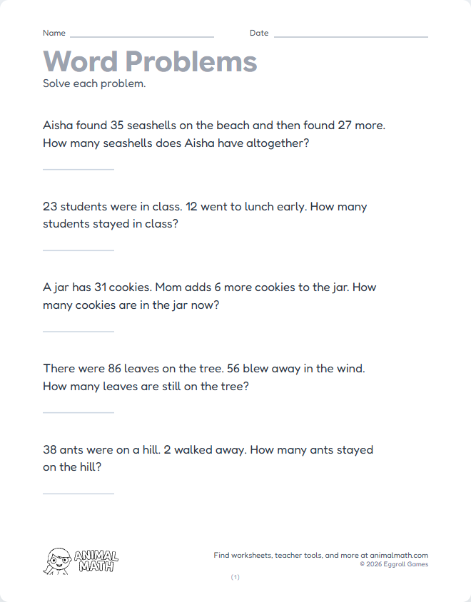 Word Problems to 100