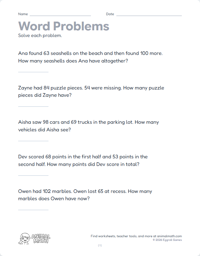 Word Problems to 200