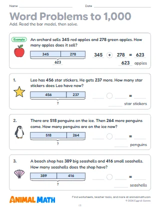 Word Problems Within 1,000