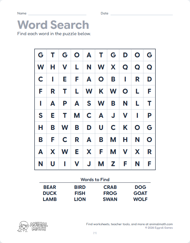 Word Search - Animals