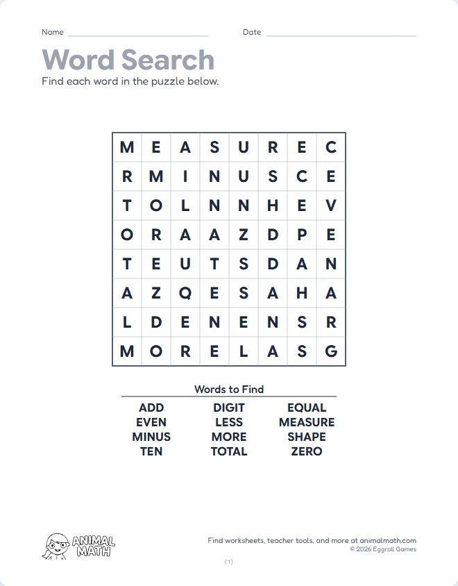 Word Search - Math Words
