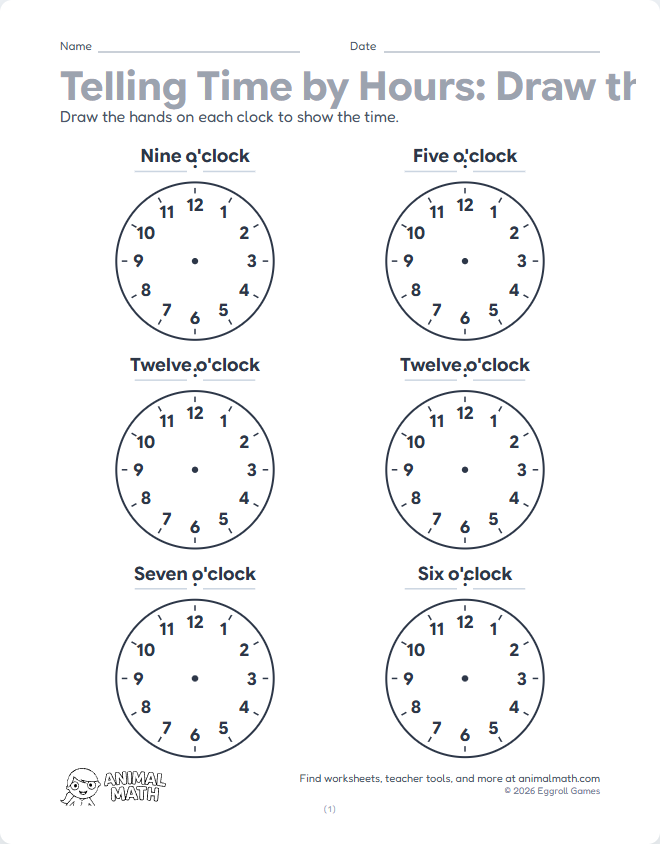Words to Clock - Hours (Set 2)